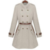 Beige Double Breasted Banded Collar Belt Woolen Coat