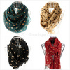 Graceful Brown Chiffon Long Scarf with Polka Dot Printing