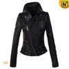 Women Black Leather Motorcycle Jacket CW608114 - cwmalls.com