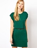 Sessun Jersey Dress with Leather Belt and Button Detail