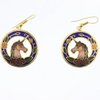 Gold Plated Unicorn Cloisonne Earrings in Round Shape-28MM Blue