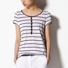 SHORT SLEEVED BUTTON-NECK STRIPED T-SHIRT