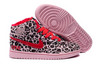 Air Jordan 1 High Top Winter Fur Shoes - Sport Red and Pink - Leopard Print Premium Olympic Edition