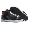 Supra Black Leather Red White High Skate Shoes Vaider