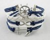 Blue Rudder Anchor Leather Rope Bracelet Nautical Vintage Silver Infinite Style