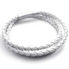 KONOV Jewelry Leather Cord Wrap Bracelet Cuff, Stainless Steel Clasp, White Silver