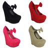 Hot Womens Ladies Mary Jane Bow Suede Platform High Wedge Shoes US4 11 TYA391 3 | eBay