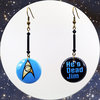 He's Dead Jim Dangle Star Trek TOS Hook Pinback Button Earrings