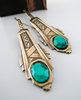 Earrings - Art Deco - Emerald Green Glass Stone- Vintage Brass Earring - Birthstone - Handmade