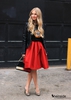 Red Flare Pleated Midi Skirt