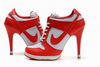 Women Size Low Heels:　White & Red Nike Dunk Sneakers