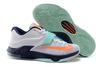 NBA Kevin Durant Basketball Shoes - KD 7 White/Dark Blue with Jade and Orange Colorway