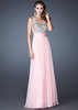 2015 Cheap Pink Beaded Sheer Back One Shoulder Long Prom Dress