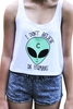 White Scoop Neck Alien Print Crop Tank