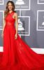 Long red celebrity prom dress