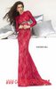 Sherri Hill 32003 Long-Sleeved Beads Cheap Red/Nude Lace Long Bodice Prom Dresses