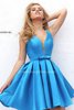 A-Line Sherri Hill Illusion V-Neck Teal Homecoming Dress 50506