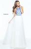 2017 Sherri Hill 51021 Halter Beaded Open Back Ivory/Blue Brides Dress