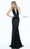 Cheap Black Sherri Hill 50919 Plunged Neck Halter Fitted Evening Dress 2017