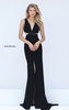 Beaded Embellishments Black Sleeveless Sherri Hill 50839 Plunging V Neckline 2017 Slit Long Jersey Prom Dresses