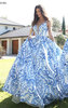 2017 Sherri Hill 51267 Sleeveless Plunging V Neckline Floral Printed Ivory/Blue Long Sheer Prom Dresses