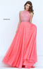 Spring 2017 Halter Style Cutout Back Beading Long Coral Evening Gown From Sherri Hill 50454