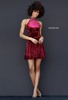 2017 Sherri Hill 51404 Magenta Keyhole Back Beaded High Neck Velvet Short Fitted Prom Dresses