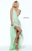 2017 V Neck Sherri Hill 50985 Light Green/Nude High Low Lace Gown Outlet