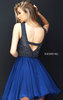 Navy Beaded Bodice Pleated Short Chiffon Party Dresses Cheapest Sherri Hill 50517 High Neck