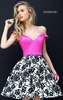 Cheap Cap Sleeves Fuchsia/Ivory/Black Sweetheart Neck Print Sherri Hill 50545 Homecoming Dresses