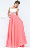 2017 Floral Embellishments Beaded Coral Boat Neckline Sherri Hill 50410 Long Chiffon Prom Dresses