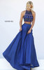 Two Piece Beaded Cheap Navy/Multi Long Taffeta Prom Dresses Sherri Hill 32366