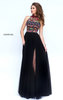 2017 Sherri Hill 50141 Black/Multi A Line High Neck Tulle Long Slit Evening Gown