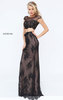 Two Piece Black Cap Sleeves Sherri Hill 50334 Lace Applique Patterned Long Prom Dresses 2016