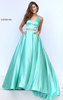 Green Open Back Sleeveless 2016 Sherri Hill 50053 Halter V Neckline Two Piece Long Satin Prom Dresses