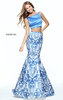 Elegant Sherri Hill 51015 Floral Print Blue/Ivory 2 PC Mermaid Dress Online