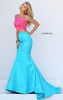 Slim Straps Square Neckline Sleeveless Sherri Hill 50466 Two Piece Coral/Turquoise 2017 Long Satin Evening Gown