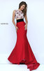 Sherri Hill 50109 Beaded Patterned Bateau Neckline Ivory/Red Two Piece 2016 Long Satin Mermaid Dresses