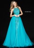 Halter Neck Sherri Hill 51376 Beaded Pattern Organza Long Jade Prom Dresses 2017