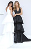 Deep V Neck 2017 Sherri Hill 50775 Three-Tiered Long Satin Prom Dresses Black