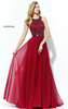 Burgundy Jeweled Embellishments Halter Neckline 2017 Sherri Hill 50615 Long Chiffon Pleated Evening Gown