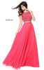 2017 Sherri Hill 51091 Coral Chiffon Beaded V-Back 2-PC Dress Red Carpet