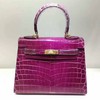 Hermes Kelly Bag Alligator Leather Gold Hardware In Purple