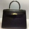 Hermes Kelly Bag Ostrich Leather Gold Hardware In Black