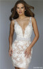 2017 Sherri Hill Style 11280 Ivory/Nude V-Neck Stone Elegant Lace Cocktail Dress Mini