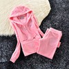 Juicy Couture Studded Simple Logo Crown Velour Tracksuit 31058 2pcs Women Suits Light Pink