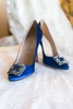 Manolo Blahnik Blue satin jewel buckle pumps