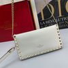 Valentino Small Rockstud Wristlet Clutch with Chain In Calfskin White