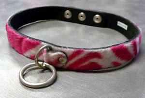 Zebra Print Collar with Ring - Bright Pink / White