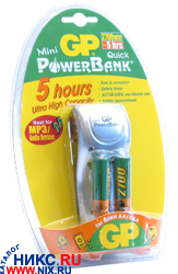 Зарядное уст-во GP &lt;GPPB25GS270-C2&gt; Mini PowerBank Quick (NiMh, AA/AAA) +AAx2шт. аккум.